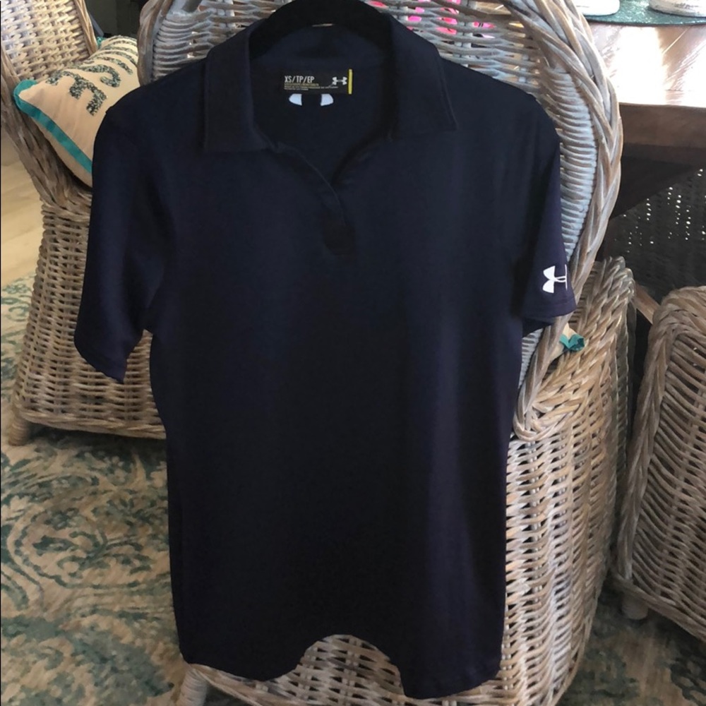 Dark navy, extra long one button polo shirt.